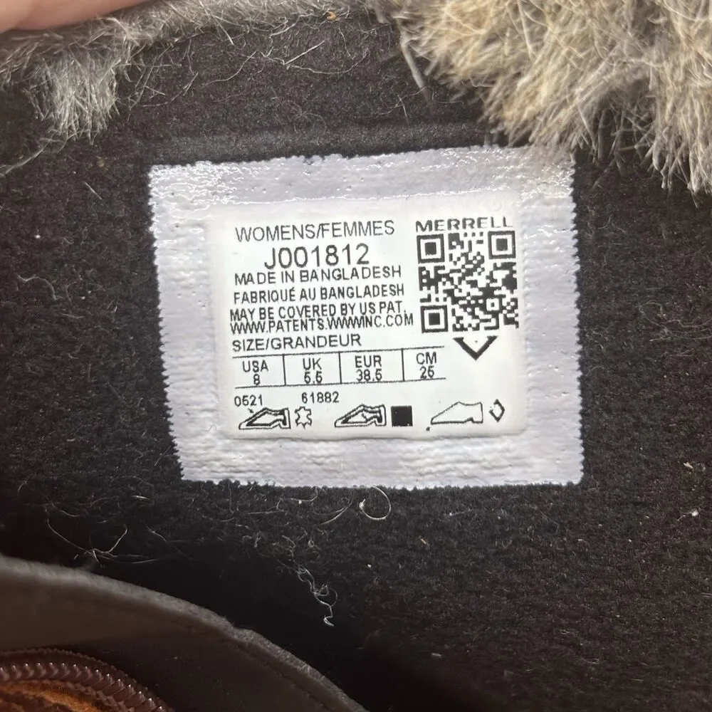 Merrell Women Snowcreek Tall Boots Sz‎ 8 Brown Leather  Waterproof Fur Trim 200g